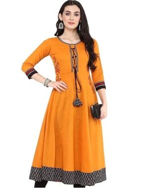 Yash Gallery Embroidered Anarkali Kurta Midi Dress | Multicolor | Small